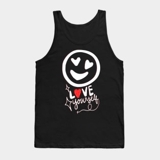 Emoji Love yourself very much!. Happy emoji face with red and white hearts. Tank Top